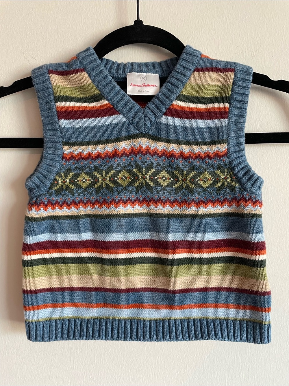 Hanna Andersson fair isle striped sweater vest 100% cotton preppy fall 90 3T